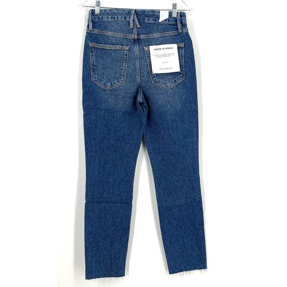 Good American Good Crop Raw Hem Slim Jeans Blue 940 Size 6/28 NWT - Picture 2 of 5